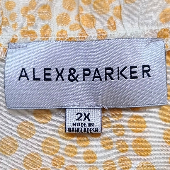 Alex & Parker Gold & White Dotted Buttondown Blouse, Ruffled Neckline, Size 2X - Picture 8 of 9